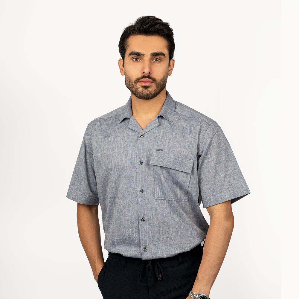 پیراهن آستین کوتاه یقه انگلیسی تک جیب