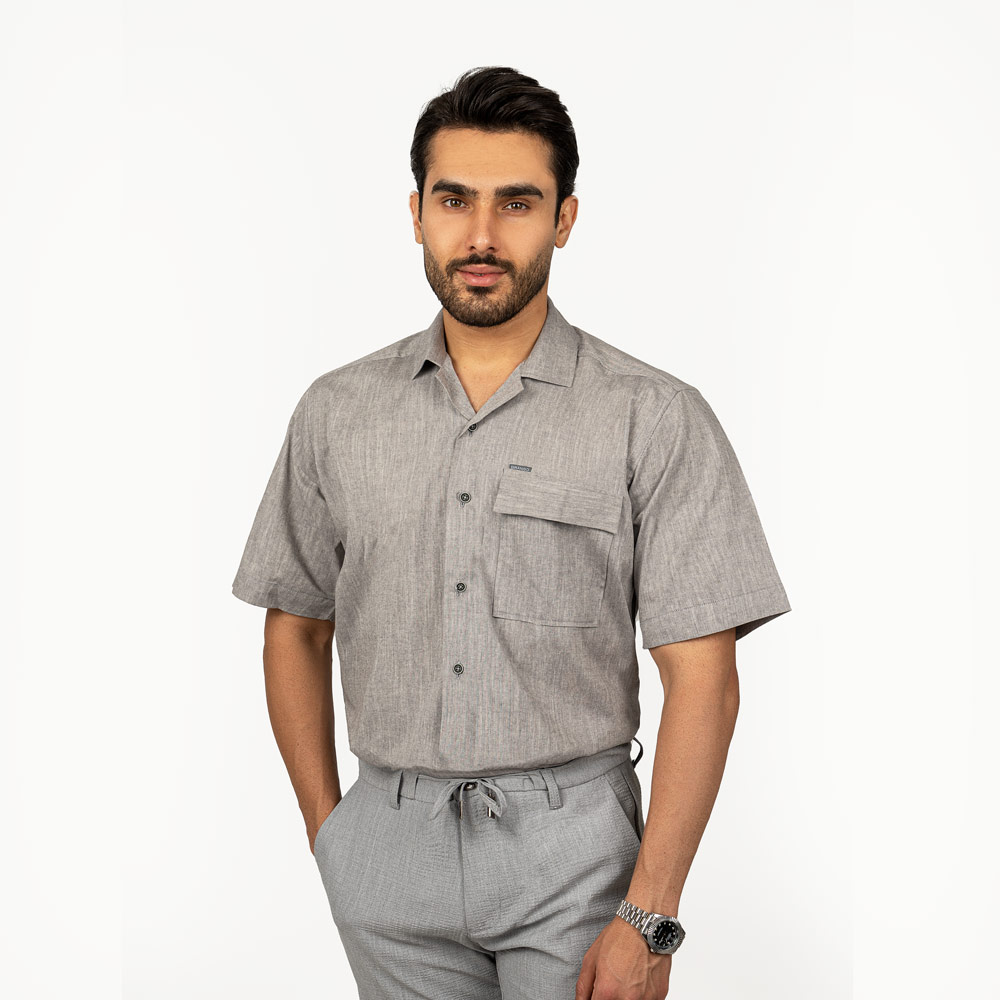 پیراهن آستین کوتاه یقه انگلیسی تک جیب