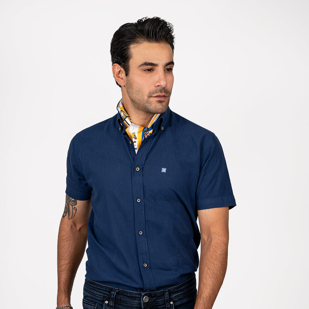 پیراهن آستین کوتاه یقه دکمه دارجلو دوبل