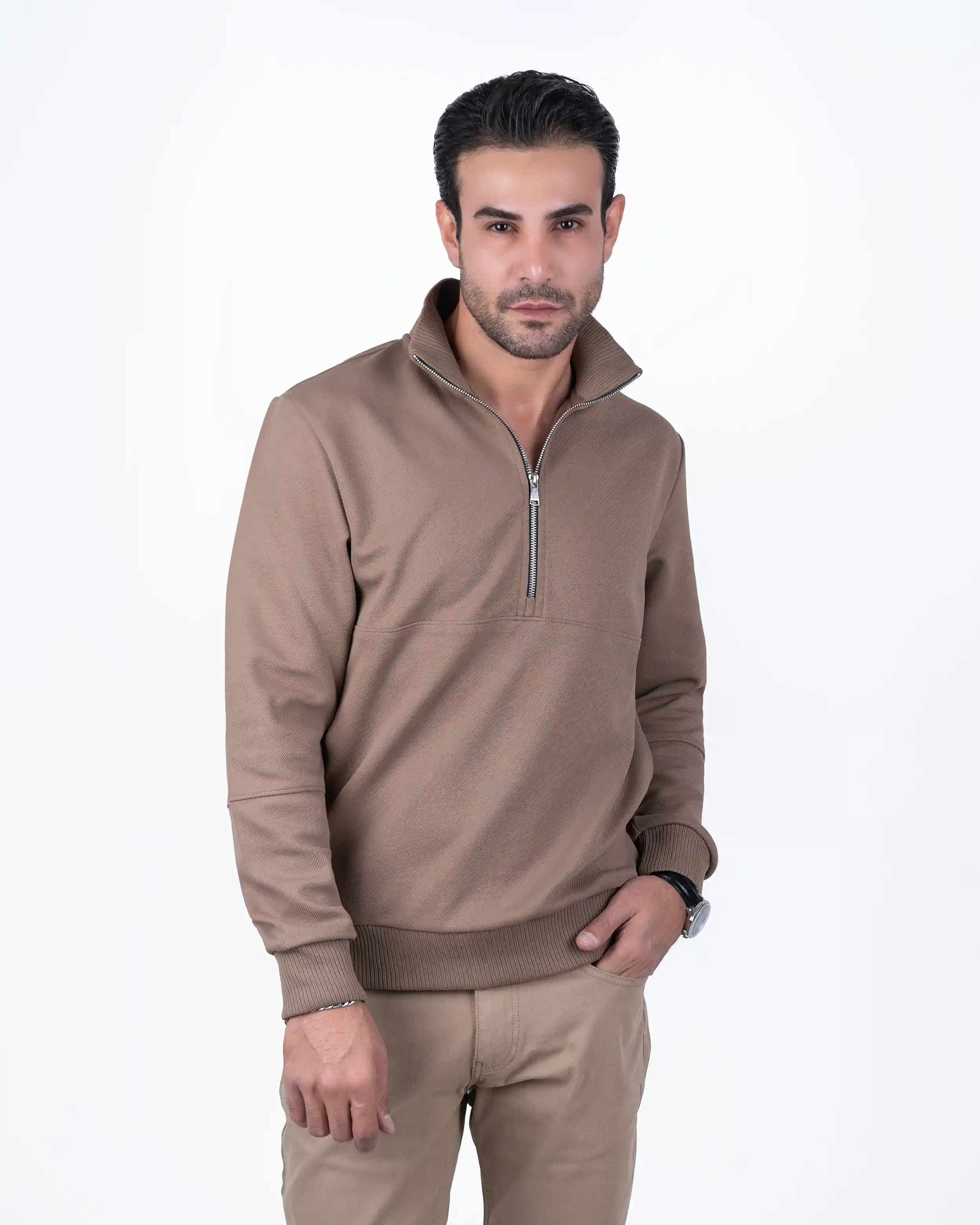 پلیور یقه ایستاده نیم زیپ کج راه