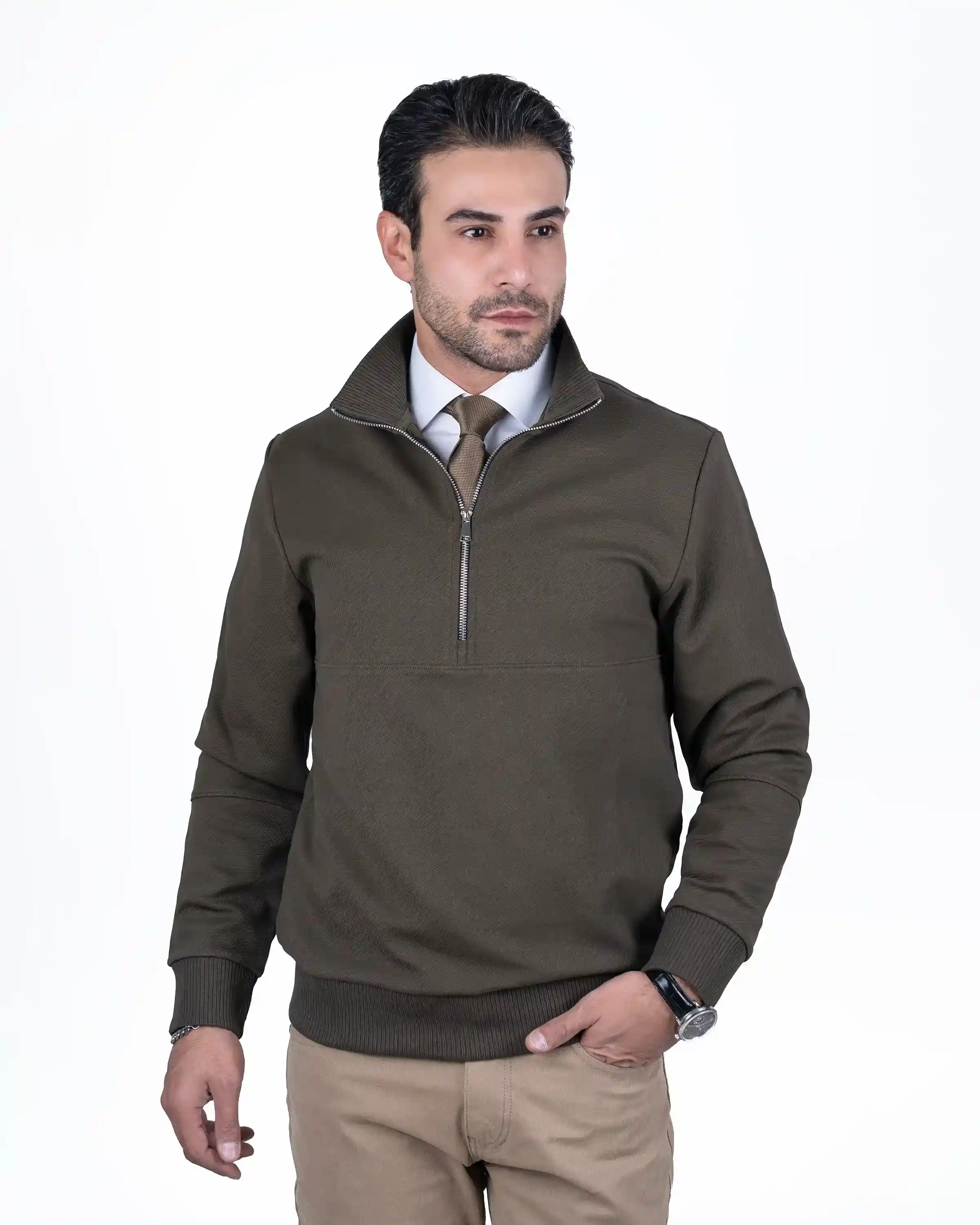 پلیور یقه ایستاده نیم زیپ کج راه