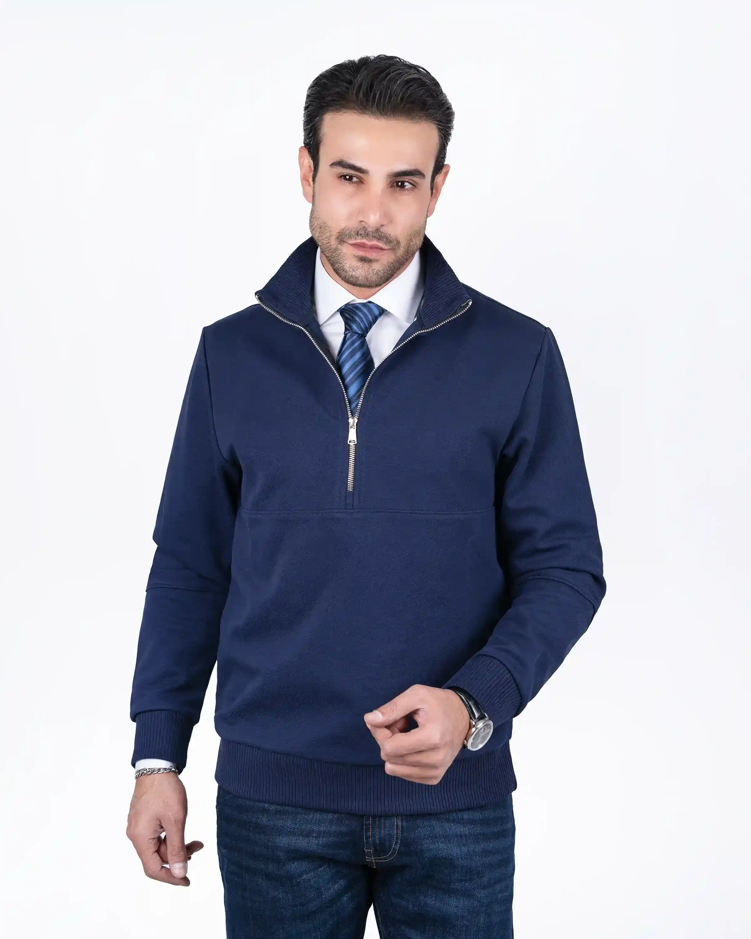 پلیور یقه ایستاده نیم زیپ کج راه