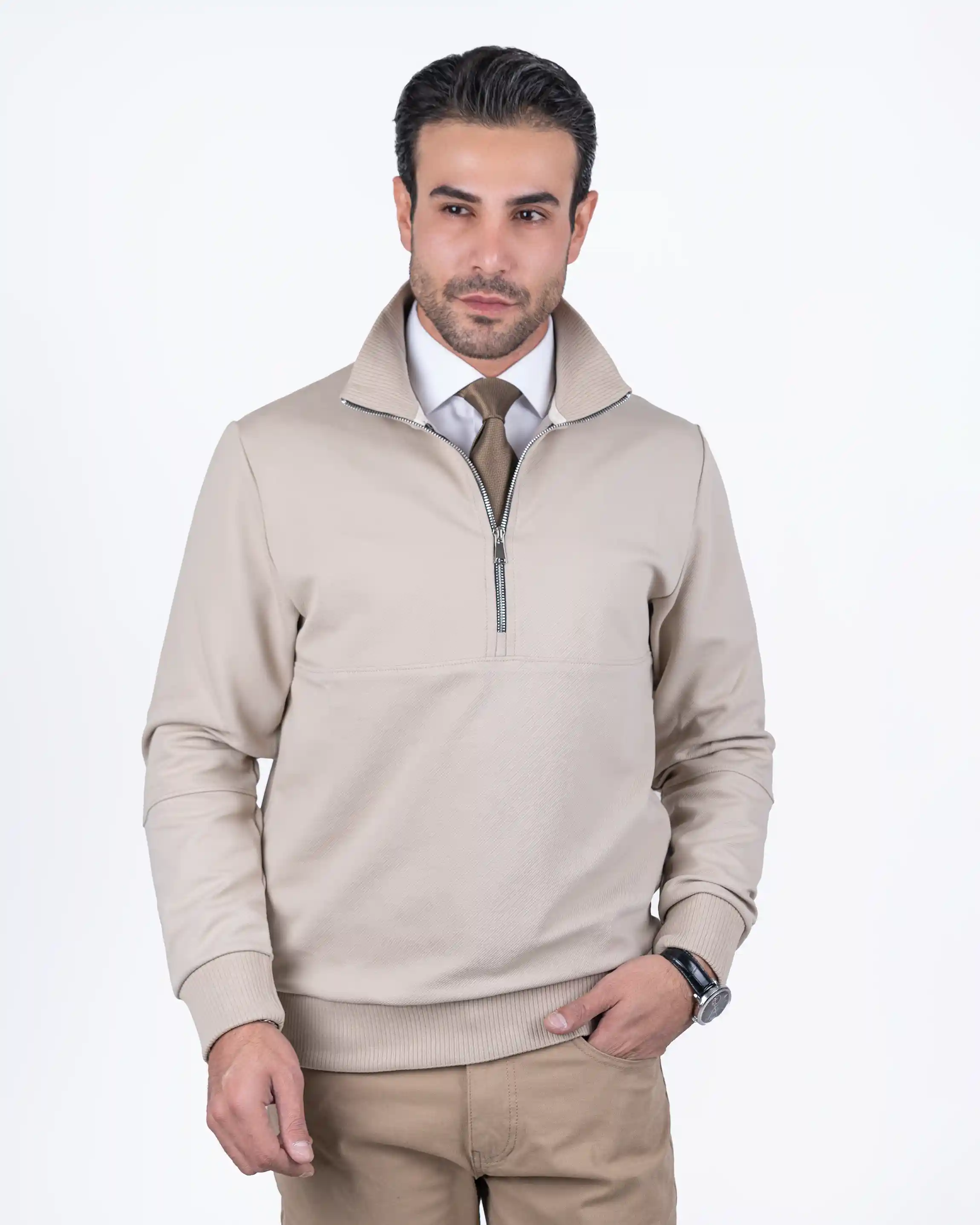پلیور یقه ایستاده نیم زیپ کج راه