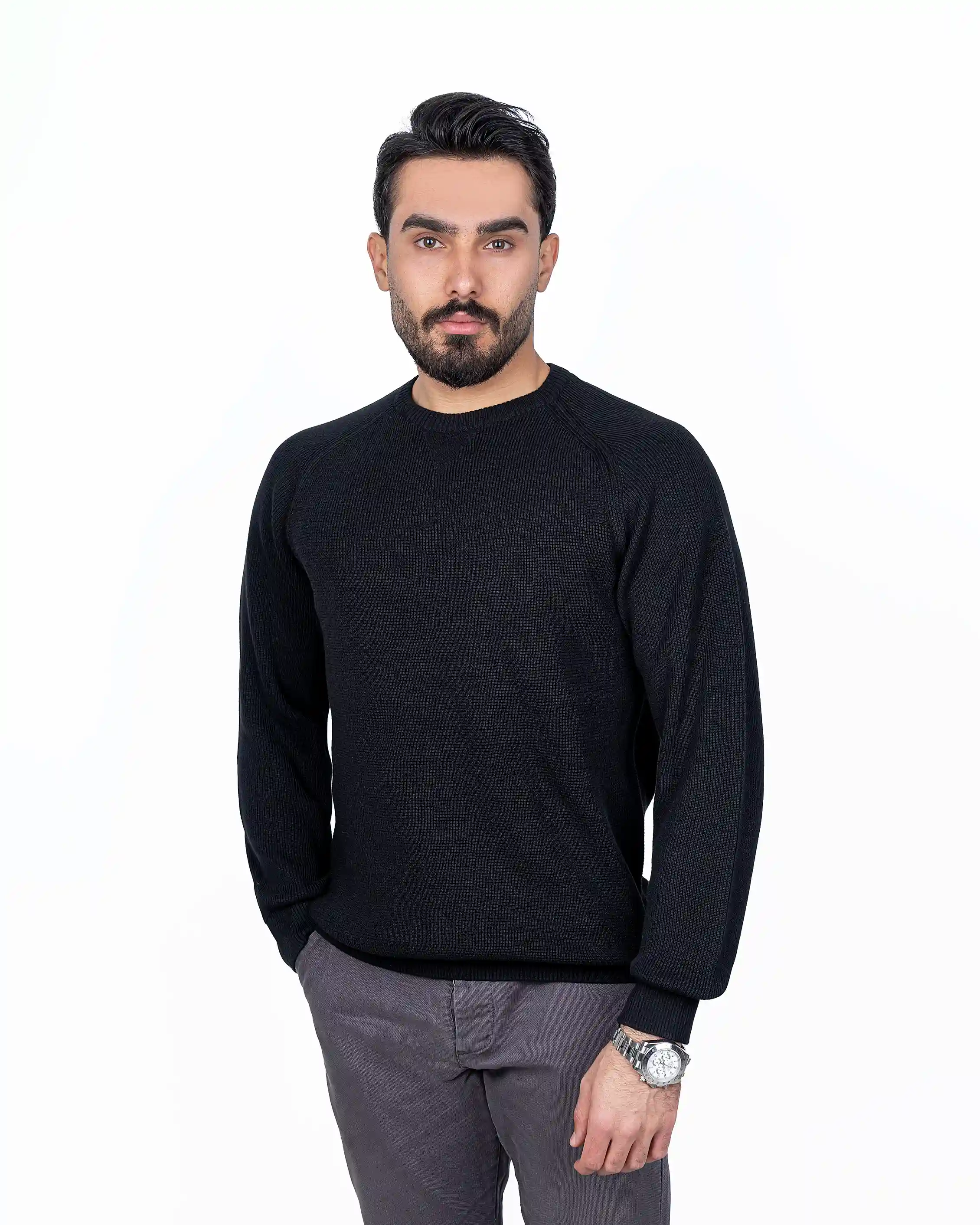 پلیور یقه گرد طرح بافت ریز