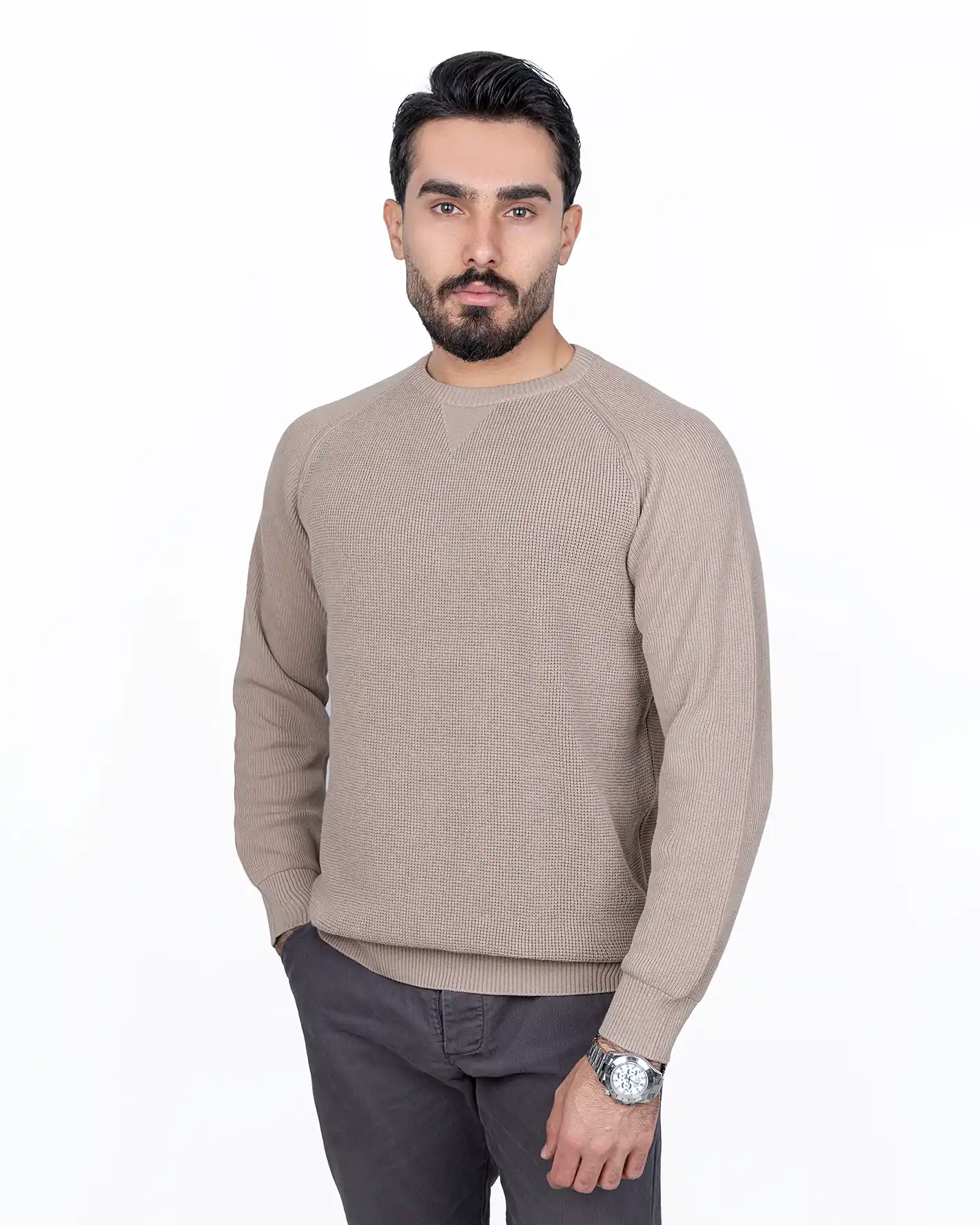 پلیور یقه گرد طرح بافت ریز