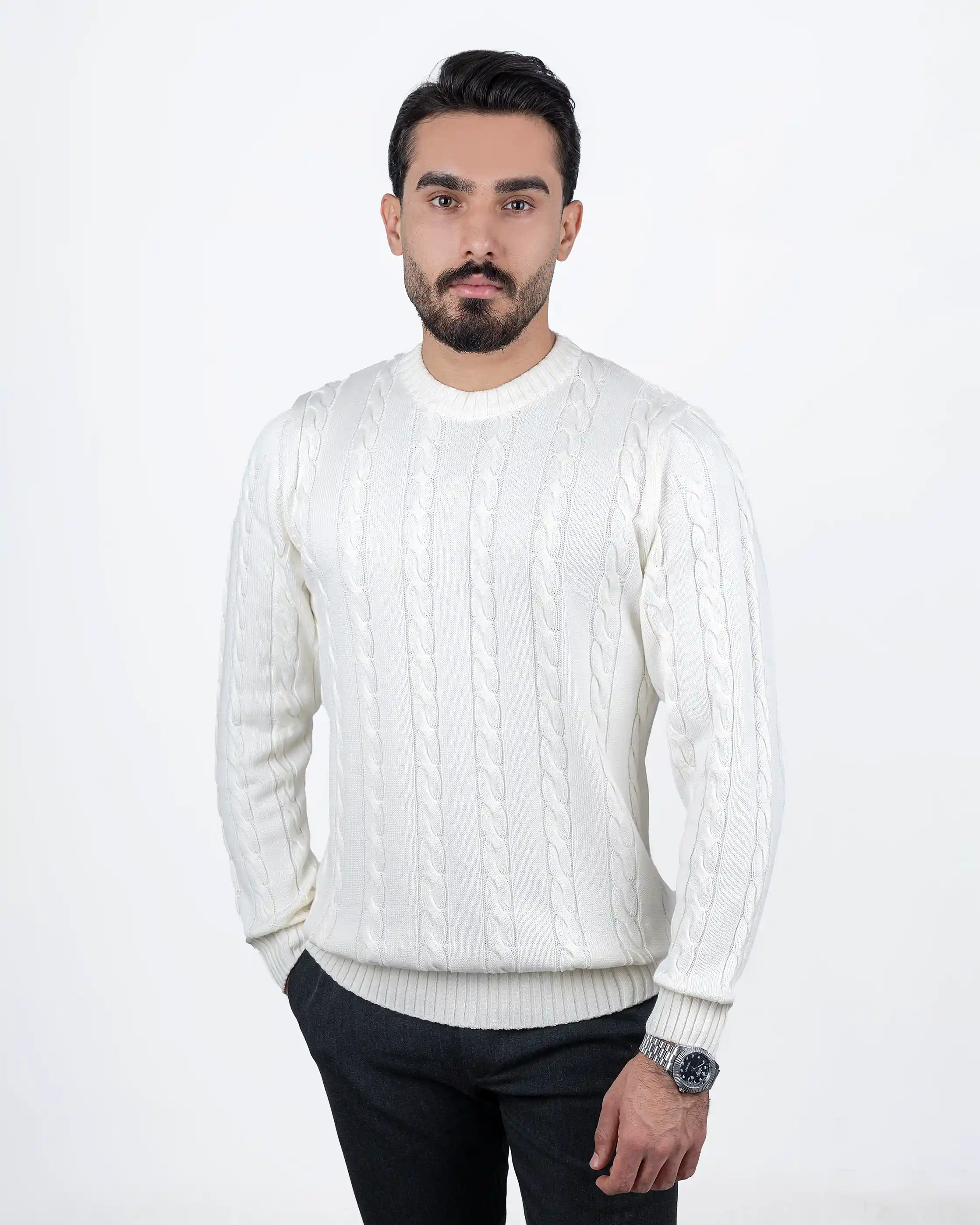 پلیور یقه گرد بافت زنجیری 