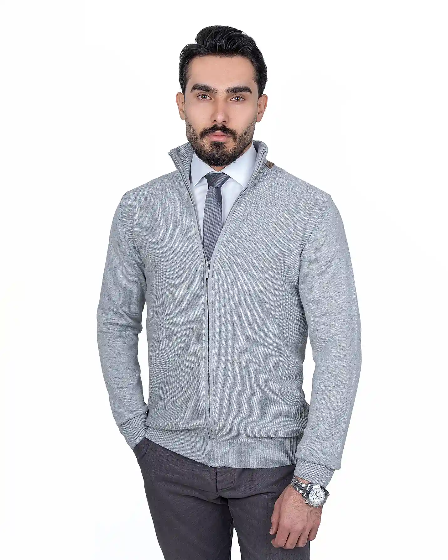 سویشرت یقه ایستاده بافت ریز