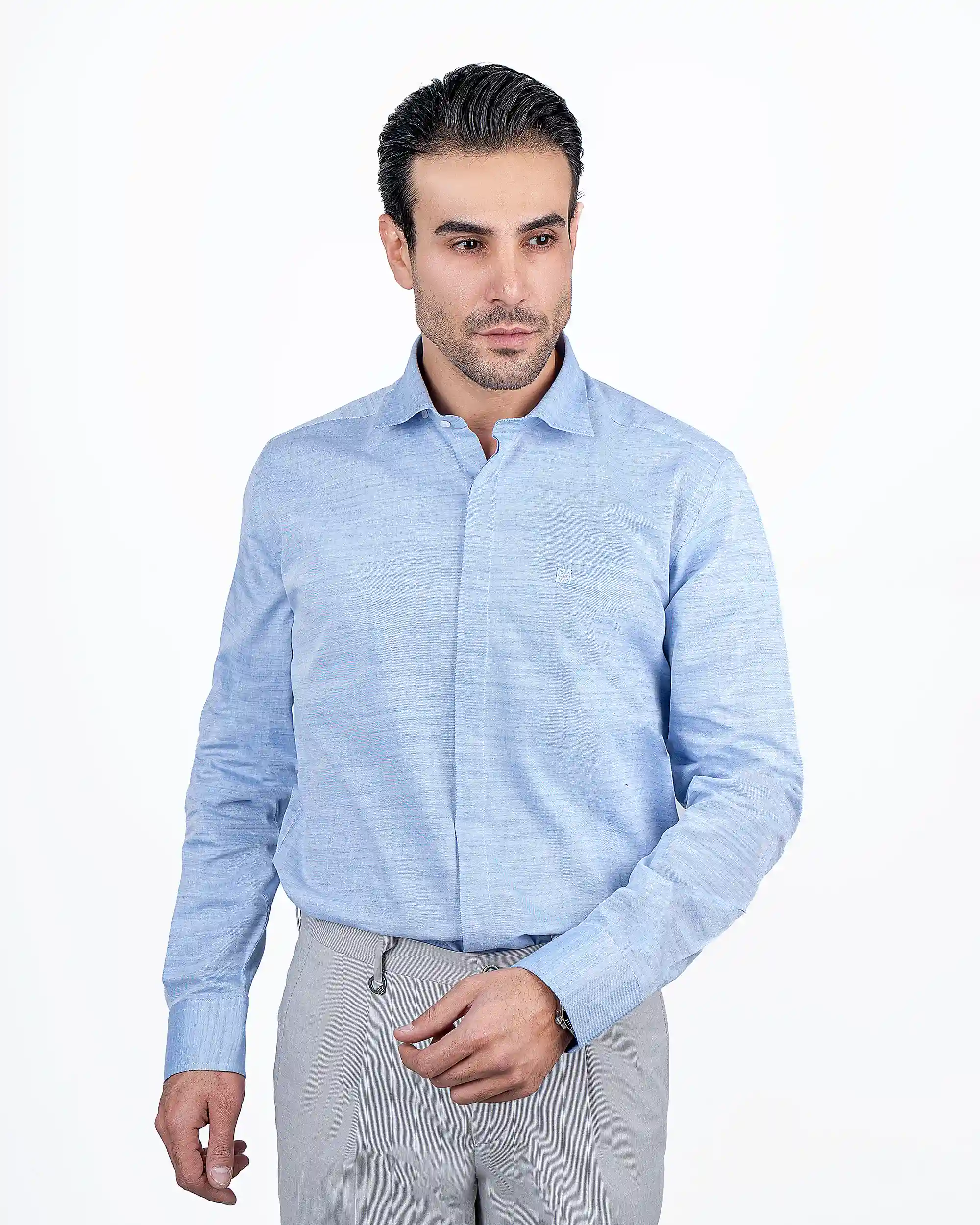 پیراهن آستین بلند دکمه مخفی ملانژپنبه