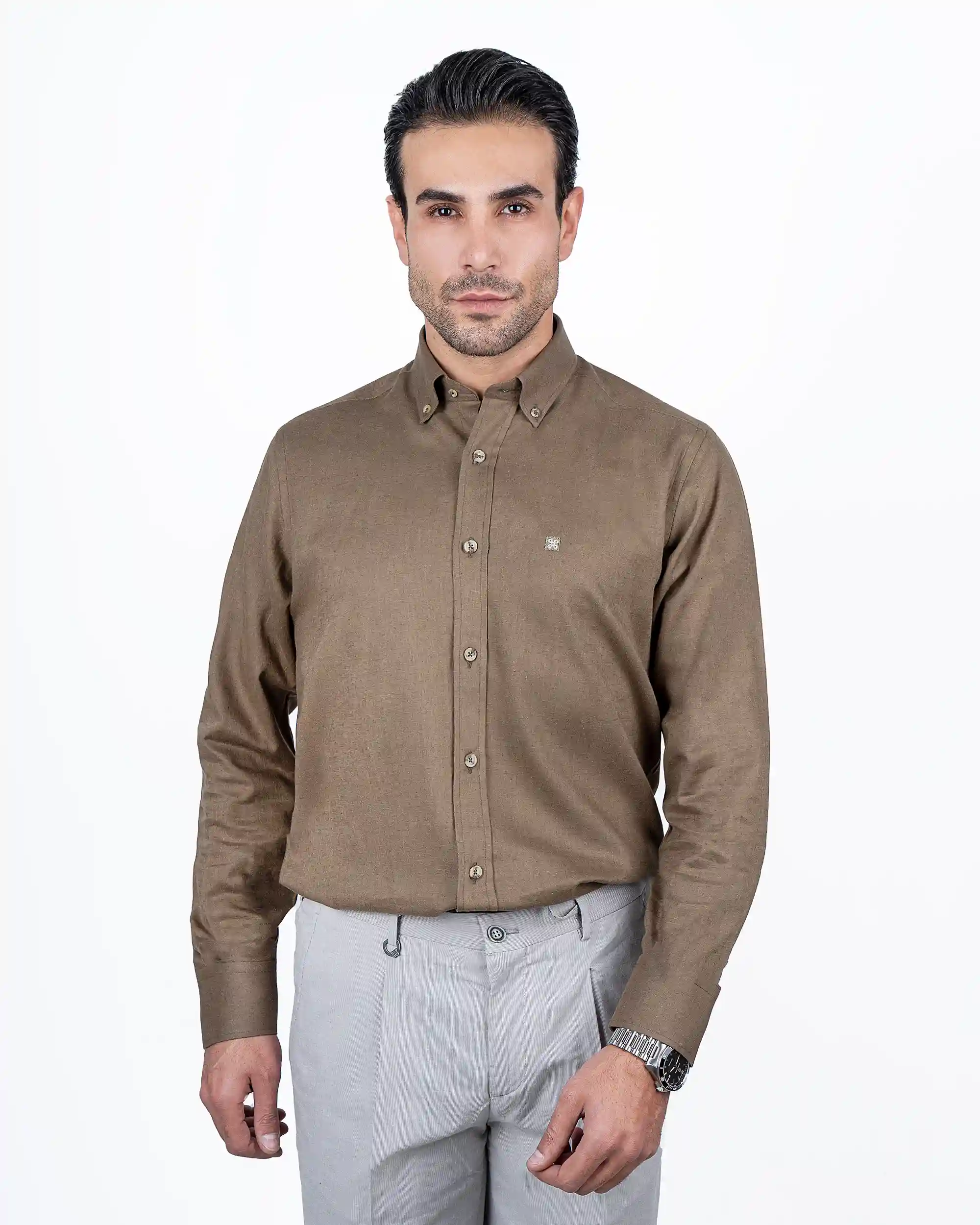 پیراهن آستین بلند جلو دوبل لینن