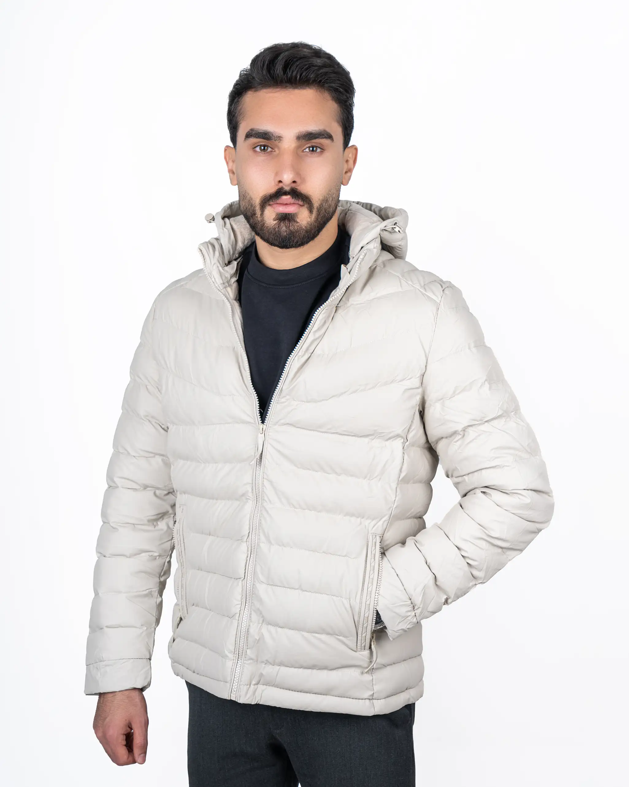 کاپشن زمستانی بادی خط دار کج چرم