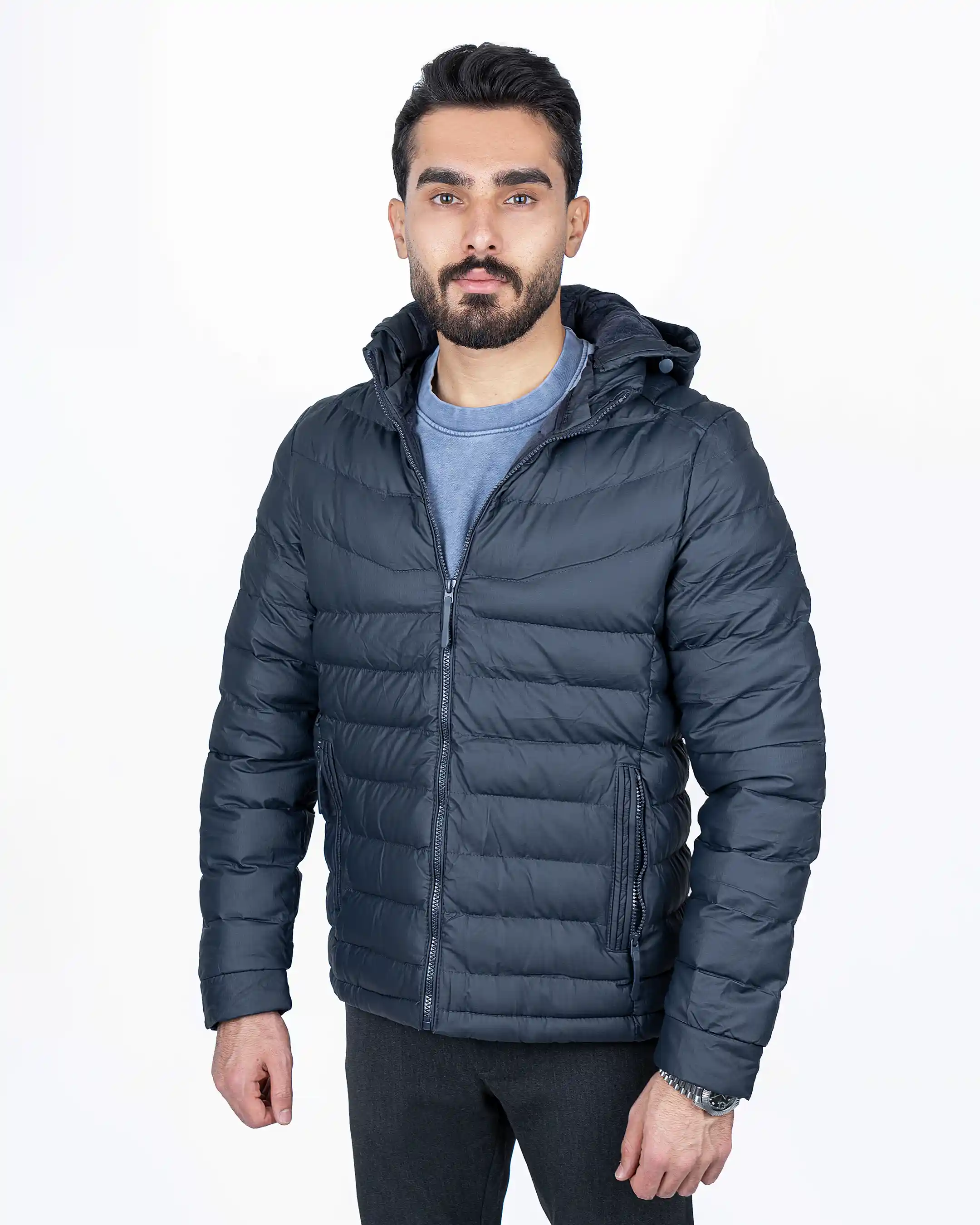 کاپشن زمستانی بادی خط دار کج چرم