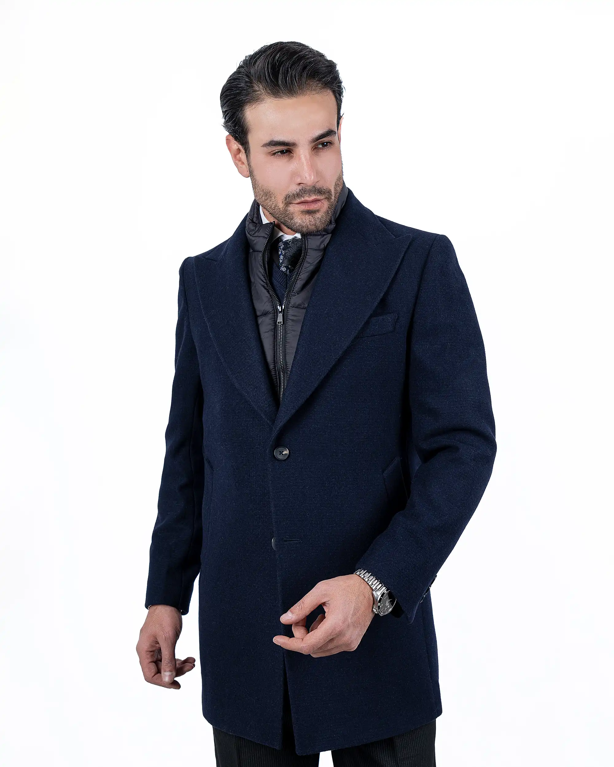 پالتو چهارخانه سوزنی با جلیقه زیپ دار