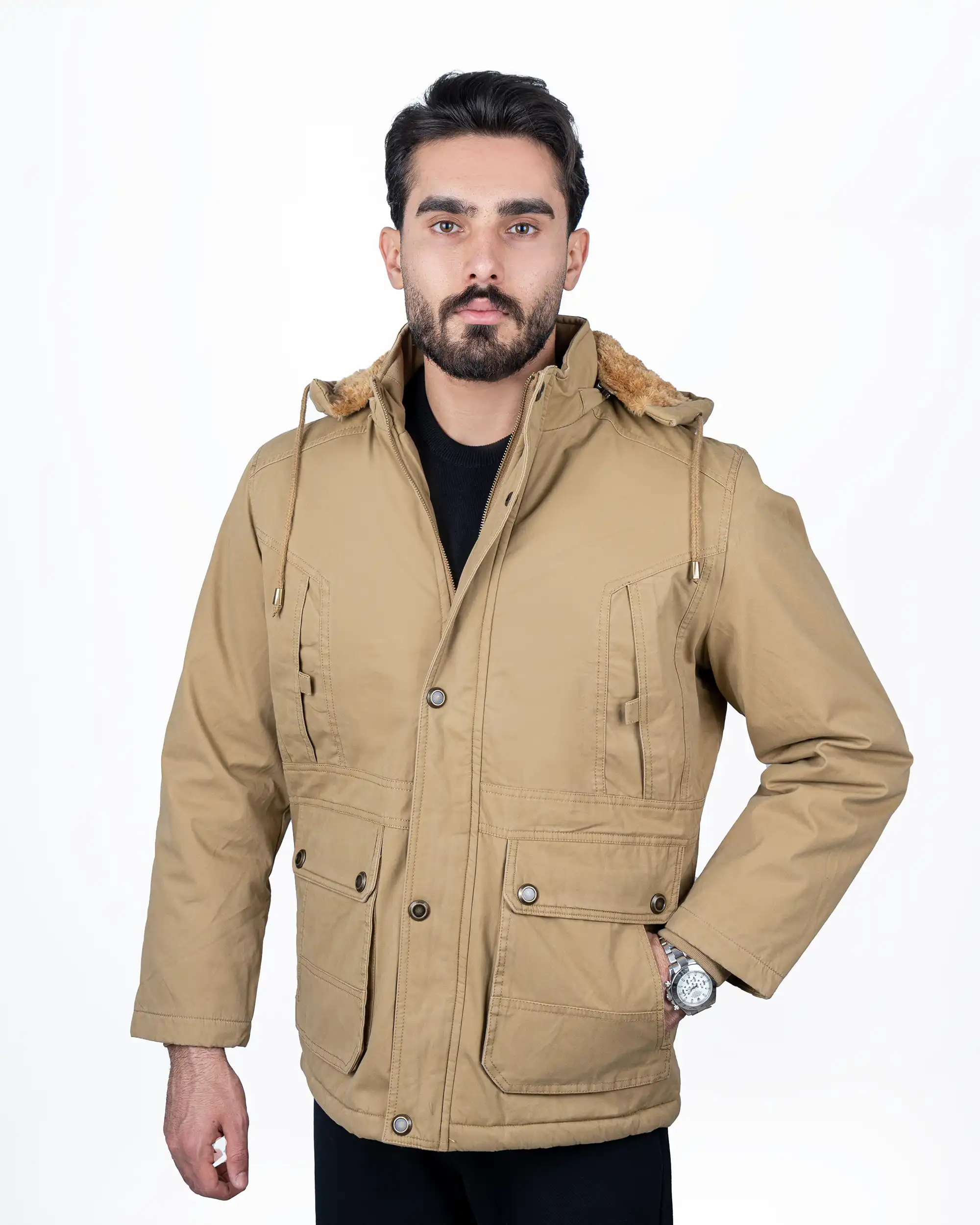 کاپشن زمستانی پارکا خزدار کتان 