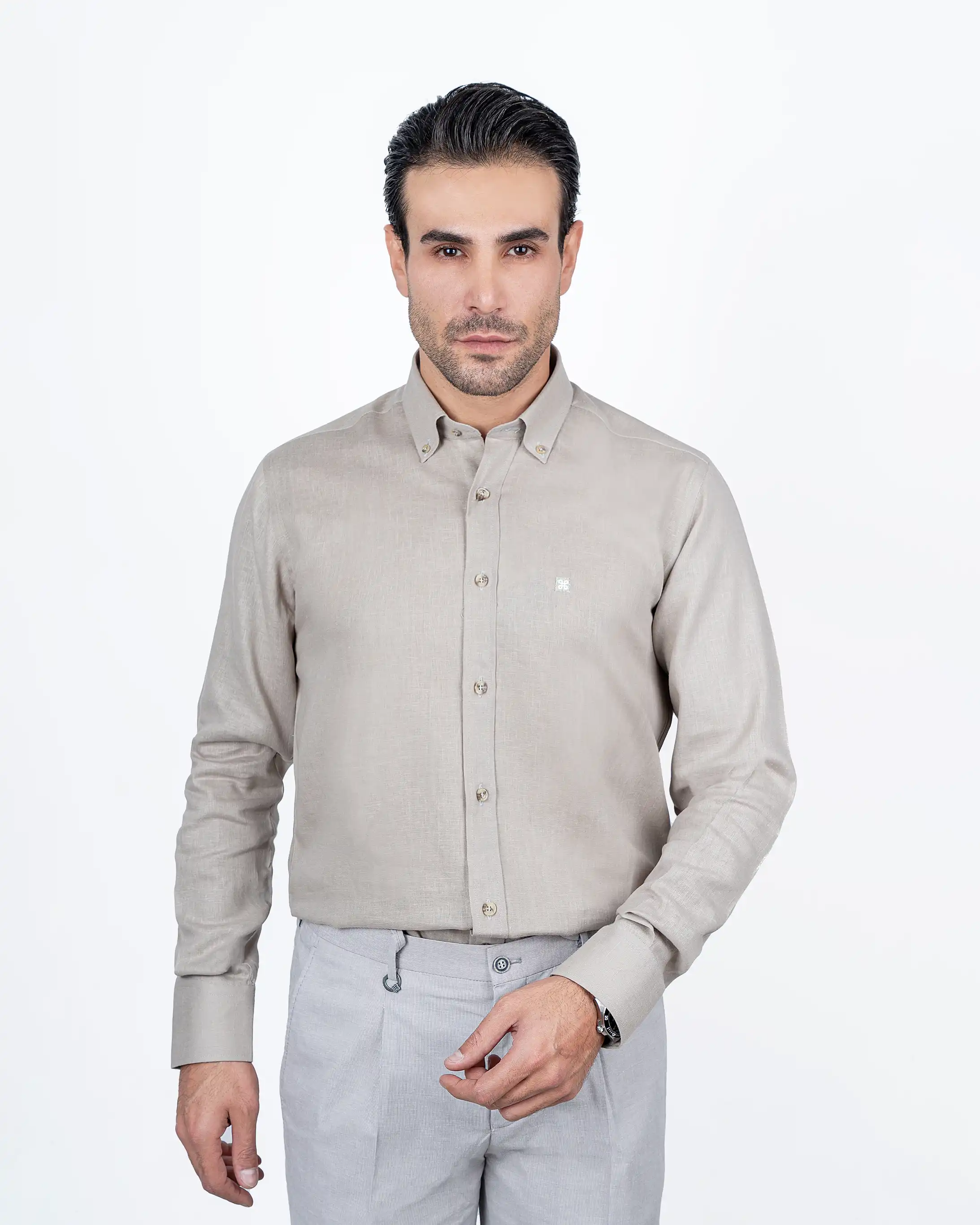 پیراهن آستین بلند جلو دوبل لینن