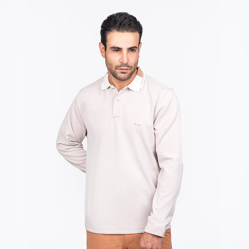 پولوشرت آستین بلند دکمه دار یقه طرح دار